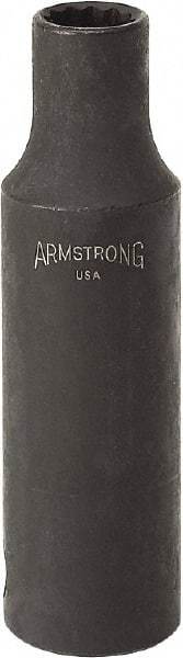 Armstrong - 9/16", 1/2" Drive, Deep Hand Socket - 12 Points, 3-13/64" OAL, Black Finish - Apex Tool & Supply
