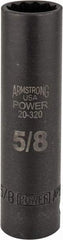 Armstrong - 5/8", 1/2" Drive, Deep Hand Socket - 12 Points, 3-13/64" OAL, Black Finish - Apex Tool & Supply