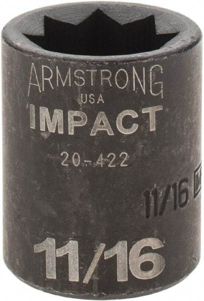 Armstrong - 1/2" Drive 11/16" Standard Impact Socket - 1-1/2" OAL - Apex Tool & Supply