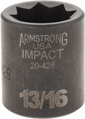 Armstrong - 1/2" Drive 13/16" Standard Impact Socket - 1-1/2" OAL - Apex Tool & Supply