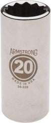 Armstrong - 3/8" Drive, Deep Hand Socket - 12 Points, 2-13/16" OAL, Chrome Finish - Apex Tool & Supply