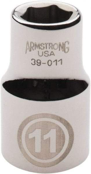 Armstrong - 1/2" Drive, Standard Hand Socket - 6 Points, 1-1/2" OAL, Chrome Finish - Apex Tool & Supply