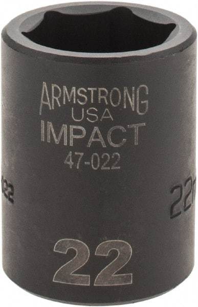 Armstrong - 1/2" Drive 22mm Standard Impact Socket - 6 Points, 1-5/8" OAL - Apex Tool & Supply