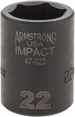 Armstrong - 1/2" Drive 22mm Standard Impact Socket - 6 Points, 1-5/8" OAL - Apex Tool & Supply