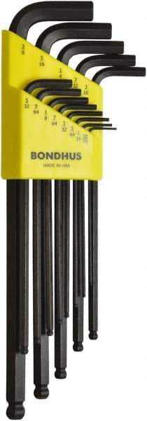 Bondhus - 13 Piece, L-Key Ball End Hex Key Set - 0.05 to 3/8" Range, Protanium High Torque Steel - Apex Tool & Supply