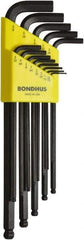 Bondhus - 13 Piece, L-Key Ball End Hex Key Set - 0.05 to 3/8" Range, Protanium High Torque Steel - Apex Tool & Supply