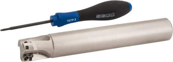 Seco - 1" Cut Diam, 0.354" Max Depth of Cut, 1" Shank Diam, 6.693" OAL, Indexable Square Shoulder End Mill - XO.X 10T3.. Inserts, Cylindrical Shank, 90° Lead Angle, Through Coolant, Series Turbo 10 - Apex Tool & Supply