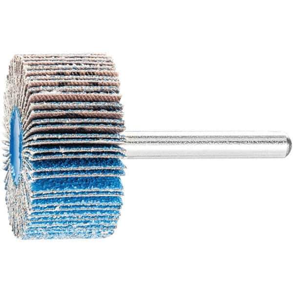 PFERD - 1-1/2" Diam x 1" Face Width, Aluminum Oxide Coated Mounted Flap Wheel - 1/4" Shank Mount, 80 Grit, 25,000 Max RPM - Apex Tool & Supply