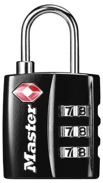 Master Lock - 3/4" Shackle Clearance, Keyed Different Luggage Lock Padlock - 1/8" Shackle Diam, Metal - Apex Tool & Supply