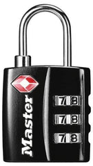 Master Lock - 3/4" Shackle Clearance, Keyed Different Luggage Lock Padlock - 1/8" Shackle Diam, Metal - Apex Tool & Supply