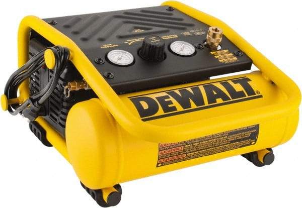 DeWALT - 0.3 HP, 0.6 CFM H, Carry Electric Oil Free Compressor - 1.0 Gallon Tank, 2.6 Amp, 135 Max psi, 120V - Apex Tool & Supply
