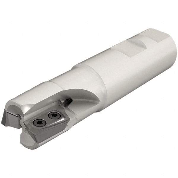Iscar - 1" Cut Diam, 0.709" Max Depth of Cut, 1" Shank Diam, 4" OAL, Indexable Square Shoulder End Mill - HP AD.. 1906.. Inserts, Weldon Shank, 90° Lead Angle, Through Coolant, Series Heliplus - Apex Tool & Supply