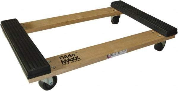 PRO-SOURCE - 1,000 Lb Capacity Hardwood/Rubber Open Rubber Capped Raised Ends Dolly - 30" Long x 18" Wide, 3" Wheels - Apex Tool & Supply