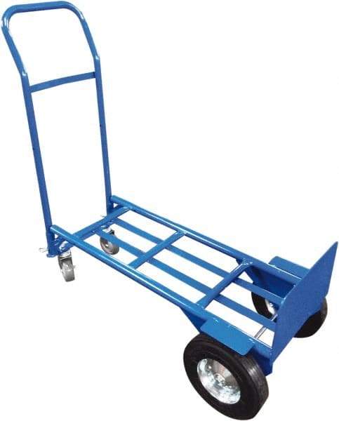 PRO-SOURCE - 1,000 Lb Capacity 51" OAH Convertible Hand Truck - 8 x 14" Base Plate, Swept Back Handle, Steel, Semi-Pneumatic Wheels - Apex Tool & Supply