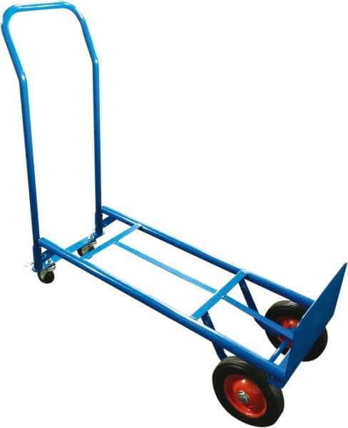 PRO-SOURCE - 600 Lb Capacity 46" OAH Convertible Hand Truck - 8 x 14" Base Plate, Swept Back Handle, Steel, Semi-Pneumatic Wheels - Apex Tool & Supply