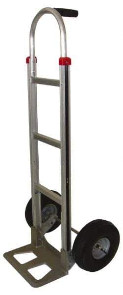 PRO-SOURCE - 500 Lb Capacity 52" OAH Hand Truck - 7-1/2 x 14" Base Plate, Single Grip Handle, Aluminum, Full Pneumatic Wheels - Apex Tool & Supply