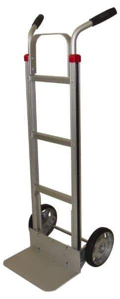 PRO-SOURCE - 600 Lb Capacity 49" OAH Welded Hand Truck - 7-1/2 x 14" Base Plate, High Back Dual Handle, Aluminum, Solid Rubber Wheels - Apex Tool & Supply