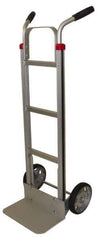 PRO-SOURCE - 600 Lb Capacity 49" OAH Welded Hand Truck - 7-1/2 x 14" Base Plate, High Back Dual Handle, Aluminum, Solid Rubber Wheels - Apex Tool & Supply