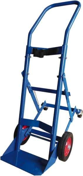 PRO-SOURCE - 500 Lb Capacity 48" OAH Cylinder Hand Truck - 7-1/2 x 14" Base Plate, Swept Back Handle, Steel, Semi-Pneumatic Wheels - Apex Tool & Supply