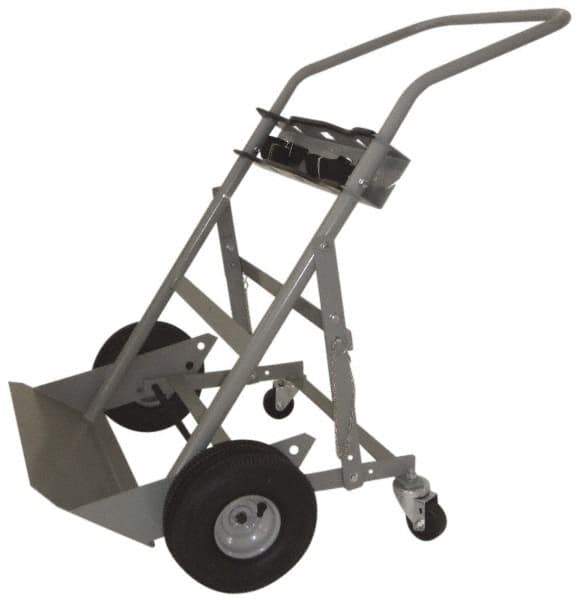 PRO-SOURCE - 500 Lb Capacity 48" OAH Cylinder Hand Truck - 7-1/2 x 14" Base Plate, Swept Back Handle, Steel, Full Pneumatic Wheels - Apex Tool & Supply