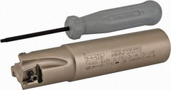 Iscar - 3/4" Cut Diam, 0.315" Max Depth of Cut, 3/4" Shank Diam, 3.38" OAL, Indexable Square Shoulder Helical End Mill - T490 LN.T 0804 Inserts, Weldon Shank, 90° Lead Angle, Series Helitang - Apex Tool & Supply