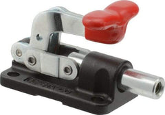 De-Sta-Co - 560 Lb Load Capacity, Flanged Base, Carbon Steel, Standard Straight Line Action Clamp - 4 Mounting Holes, 0.22" Mounting Hole Diam, 0.39" Plunger Diam, T-Handle Handle - Apex Tool & Supply