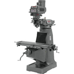 Jet - 9" Table Width x 42" Table Length, Variable Speed Pulley Control, 3 Phase Knee Milling Machine - R8 Spindle Taper, 3 hp - Apex Tool & Supply