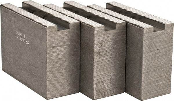 Abbott Workholding Products - 1.5mm x 60° Serrated Attachment, Square Soft Lathe Chuck Jaw - 3 Jaws, Aluminum, 63/64" Btw Mount Hole Ctrs, 4" Long x 1-1/2" Wide x 3" High, 0.5512" Groove, 0.4724" & 12mm Fastener - Apex Tool & Supply