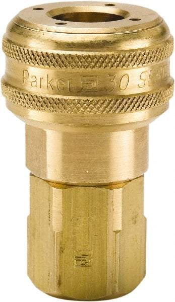 Parker - 1/4-18 Female NPTF Industrial Pneumatic Hose Coupler - Brass, 3/8" Body Diam - Apex Tool & Supply