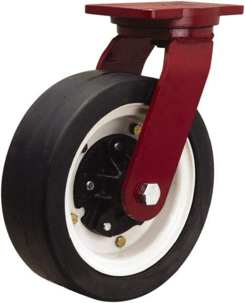 Hamilton - 12" Diam x 4" Wide, Rubber Rigid Caster - 2,400 Lb Capacity, Top Plate Mount, 6-1/8" x 7-1/2" Plate, Tapered Roller Bearing - Apex Tool & Supply