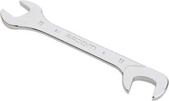 Facom - 11mm Stubby Extra Thin Open End Wrench - 3-15/16" OAL, Double End, Satin Finish, 15° & 75° Head Angle - Apex Tool & Supply