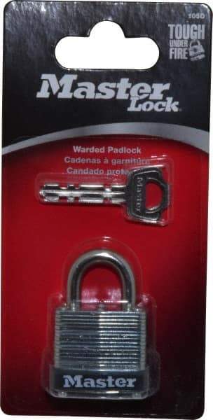 Master Lock - 1/2" Shackle Clearance, Keyed Different Warded Cylinder Padlock - 3/16" Shackle Diam, Steel - Apex Tool & Supply