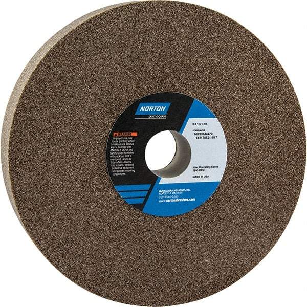 Norton - 8" Diam x 1-1/4" Hole x 1" Thick, M Hardness, 60 Grit Surface Grinding Wheel - Aluminum Oxide, Type 1, Medium Grade, 3,600 Max RPM - Apex Tool & Supply
