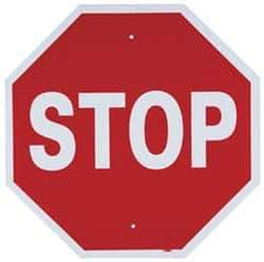 NMC - "Stop", 24" Wide x 24" High, Aluminum Stop & Yield Signs - 0.063" Thick, White on Red, Octagon, Post Mount - Apex Tool & Supply