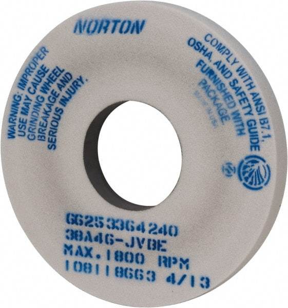 Norton - 14" Diam x 5" Hole x 1-1/2" Thick, J Hardness, 46 Grit Surface Grinding Wheel - Aluminum Oxide, Type 1, Coarse Grade, 1,800 Max RPM, Vitrified Bond, No Recess - Apex Tool & Supply