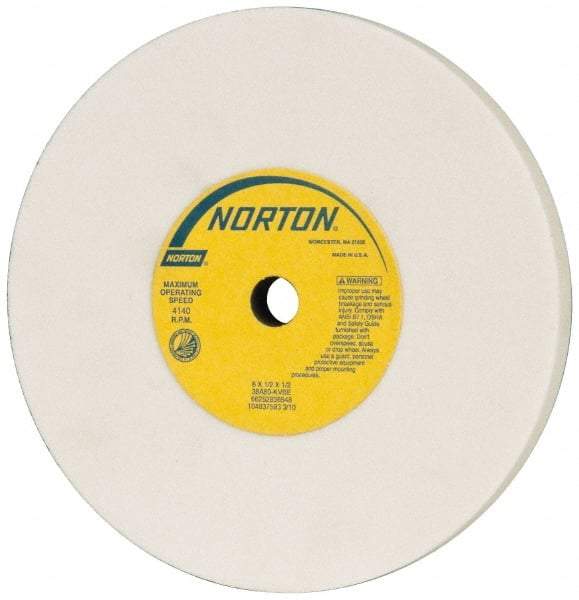 Norton - 6" Diam x 1/2" Hole x 1/2" Thick, K Hardness, 80 Grit Surface Grinding Wheel - Aluminum Oxide, Type 1, Medium Grade, 4,140 Max RPM, Vitrified Bond, No Recess - Apex Tool & Supply