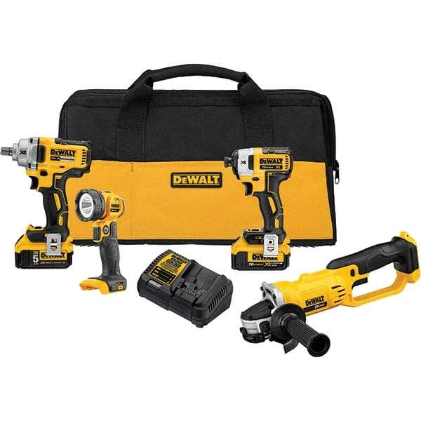 DeWALT - 20 Volt Cordless Tool Combination Kit - Includes Impact Wrench; Impact Driver; Cut-Off Tool; Handheld Light, Lithium-Ion Battery Included - Apex Tool & Supply