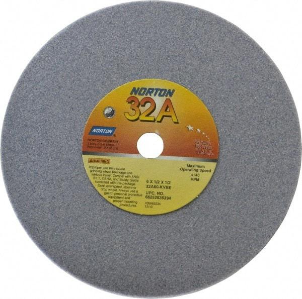 Norton - 6" Diam x 1/2" Hole x 1/2" Thick, K Hardness, 60 Grit Surface Grinding Wheel - Aluminum Oxide, Type 1, Medium Grade, 4,140 Max RPM, Vitrified Bond, No Recess - Apex Tool & Supply