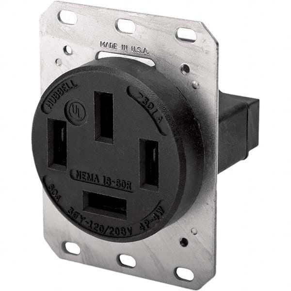 Hubbell Wiring Device-Kellems - 120/208 VAC 60A NEMA 18-60R Industrial Grade Black Straight Blade Single Receptacle - Apex Tool & Supply