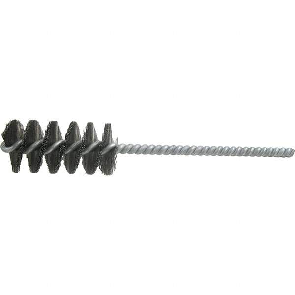 Brush Research Mfg. - 11/16" Diam Helical Steel Tube Brush - Single Spiral, 0.008" Filament Diam, 1-1/2" Brush Length, 5" OAL, 0.22" Diam Galvanized Steel Shank - Apex Tool & Supply