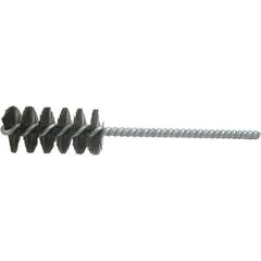 Brush Research Mfg. - 15/32" Diam Helical Steel Tube Brush - Single Spiral, 0.006" Filament Diam, 1-1/4" Brush Length, 4-1/2" OAL, 0.168" Diam Galvanized Steel Shank - Apex Tool & Supply
