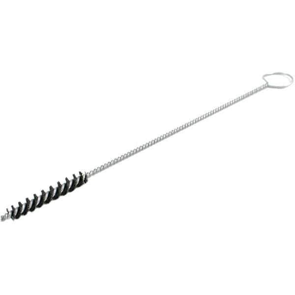 Brush Research Mfg. - 0.4" Diam Helical Nylon Tube Brush - Single Spiral, 0.012" Filament Diam, 2" Brush Length, 18" OAL, 0.219" Diam Galvanized Steel Shank - Apex Tool & Supply