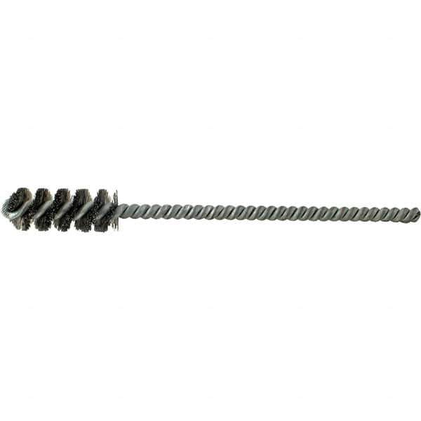 Brush Research Mfg. - 5/8" Diam Helical Steel Tube Brush - Single Spiral, 0.006" Filament Diam, 1-1/2" Brush Length, 6" OAL, 0.22" Diam Galvanized Steel Shank - Apex Tool & Supply