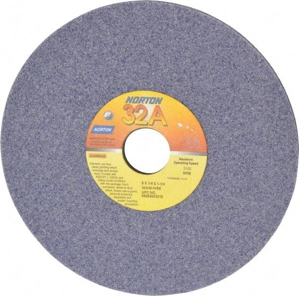 Norton - 8" Diam x 1-1/4" Hole x 1/4" Thick, I Hardness, 46 Grit Surface Grinding Wheel - Aluminum Oxide, Type 1, Coarse Grade, 3,105 Max RPM, Vitrified Bond, No Recess - Apex Tool & Supply