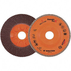 WALTER Surface Technologies - 80 Grit, 4-1/2" Disc Diam, 7/8" Center Hole, Zirconia Alumina Flap Disc - 13,300 Max RPM, Plastic Backing, Arbor Attaching System, Coated - Apex Tool & Supply