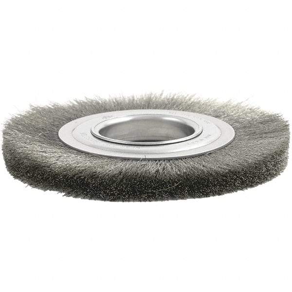 Brush Research Mfg. - 3" OD, 1/2 & 5/8" Arbor Hole, Crimped Stainless Steel Wheel Brush - 3-3/4" Face Width, 1/2" Trim Length, 6,000 RPM - Apex Tool & Supply