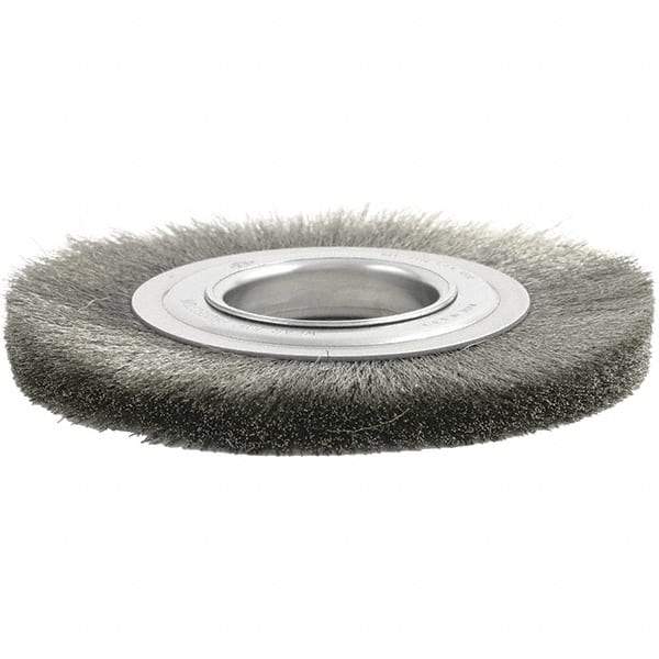 Brush Research Mfg. - 6" OD, 2" Arbor Hole, Crimped Stainless Steel Wheel Brush - 1/2" Face Width, 1-1/8" Trim Length, 4,500 RPM - Apex Tool & Supply