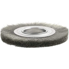 Brush Research Mfg. - 6" OD, 2" Arbor Hole, Crimped Stainless Steel Wheel Brush - 1/2" Face Width, 1-1/8" Trim Length, 4,500 RPM - Apex Tool & Supply