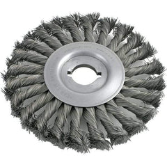 Brush Research Mfg. - 8" OD, 1/2 & 5/8" Arbor Hole, Knotted Carbon Wheel Brush - 3/4" Face Width, 1-11/16" Trim Length, 6,000 RPM - Apex Tool & Supply
