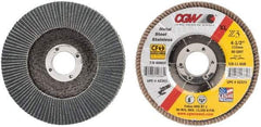 Camel Grinding Wheels - 80 Grit, 4-1/2" Disc Diam, 7/8" Center Hole, Type 29 Zirconia Alumina Flap Disc - 13,300 Max RPM, Poly Cotton Backing, Arbor Attaching System, Coated - Apex Tool & Supply